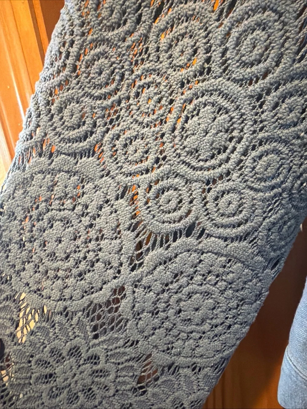 Soft Surroundings Light Blue Denim Jacket with Crochet Sleeves